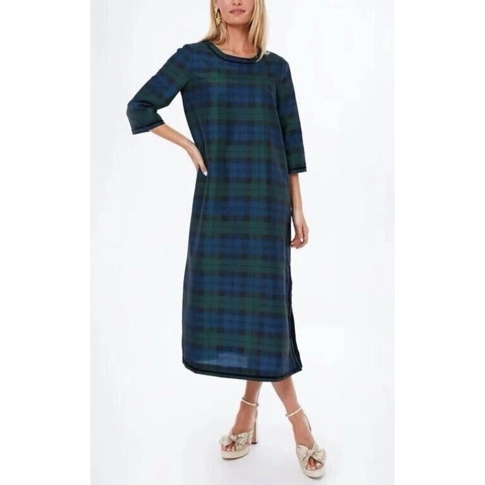 Tuckernuck Jamie Blackwatch Plaid Midi Dress M Velvet Trim PreppyHoliday Classic